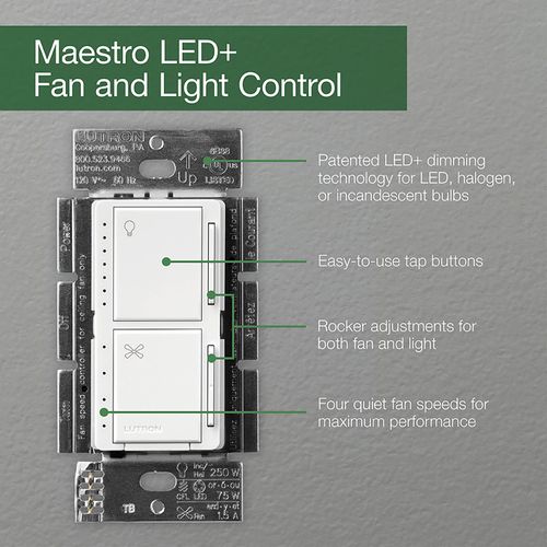 Main product image of Maestro Fan Control & Light Dimmer for Dimmable LEDs, Incandescent, and Halogen Bulbs (Palladium)