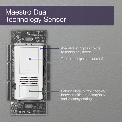 Main product image of Maestro Dual-Tech Occupancy Sensor Switch, 6A 1 Pole (Ivory)