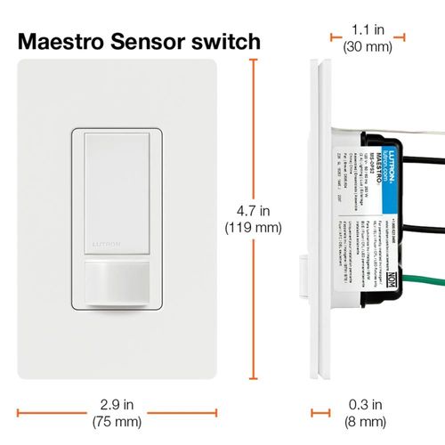 Main product image of Maestro 1 Pole Occupancy Sensor Switch, 120V, 5A 3-Way (Snow)