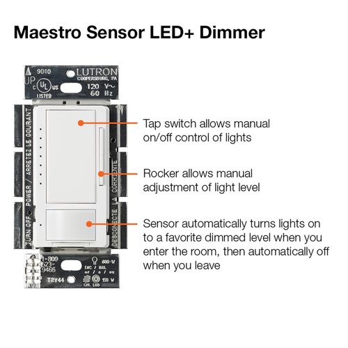 Main product image of Maestro LED+ Occupancy Sensor/Dimmer Switch, 150W LED 1 Pole, Multi-Location (Black)