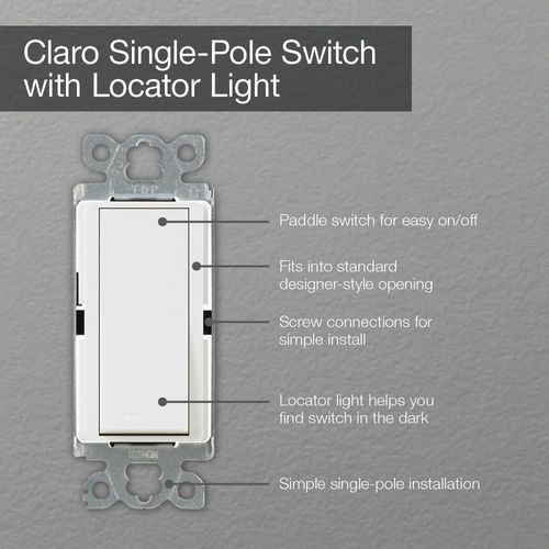 Main product image of Claro On/Off Switch, 15 Amp/Single Pole, w/ Night Light (Snow)