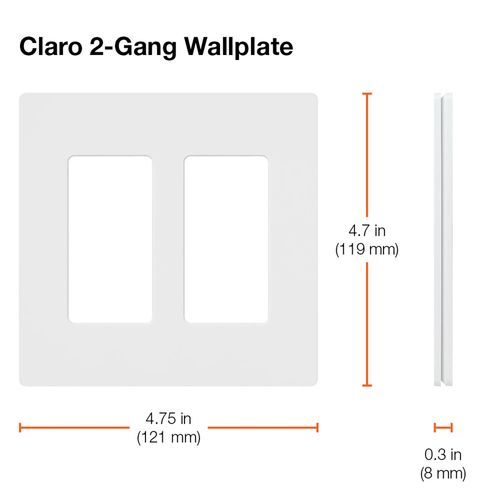 Main product image of Claro 2 Gang Wall Plate for Decorator/Rocker Switches, Satin (Glacier White)