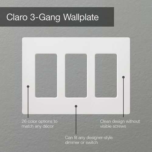 Main product image of Claro 3 Gang Wall Plate for Decorator/Rocker Switches, Satin (Architectural White)