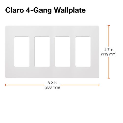 Main product image of Claro 4 Gang Wall Plate for Decorator/Rocker Switches, Satin  (Brilliant White)
