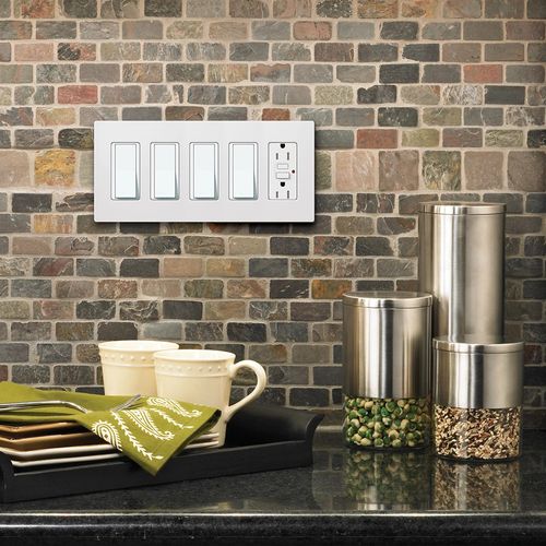 Main product image of Claro 5 Gang Wall Plate for Decorator/Rocker Switches, Satin (Mist)
