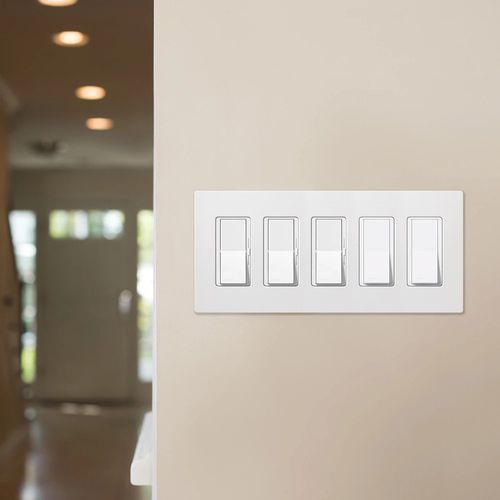Main product image of Claro 5 Gang Wall Plate for Decorator/Rocker Switches, Satin (Sage)