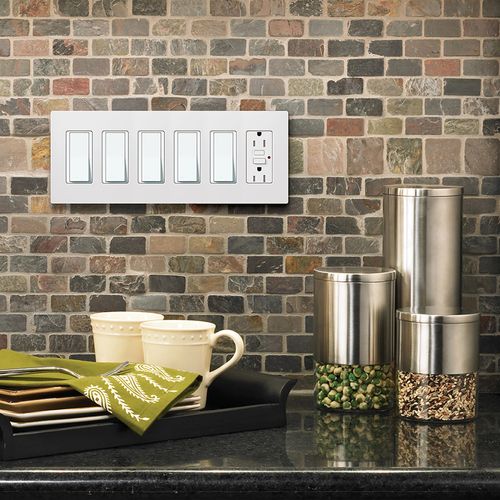 Main product image of Claro 6 Gang Wall Plate for Decorator/Rocker Switches, Satin (Clay)