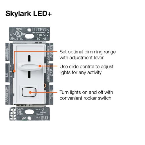Main product image of Skylark LED+ Dimmer Switch for Dimmable LED and Incandescent Bulbs, 150W LED, 1 Pole or 3-Way (Black)