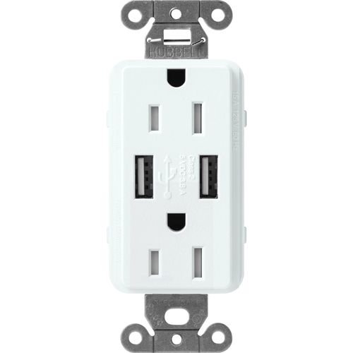 Main product image of Claro 15A USB Duplex Receptacle (Glacier White)