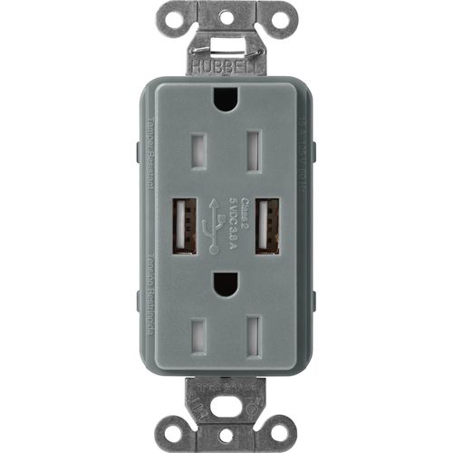 Main product image of Claro 15A USB Duplex Receptacle (Slate)