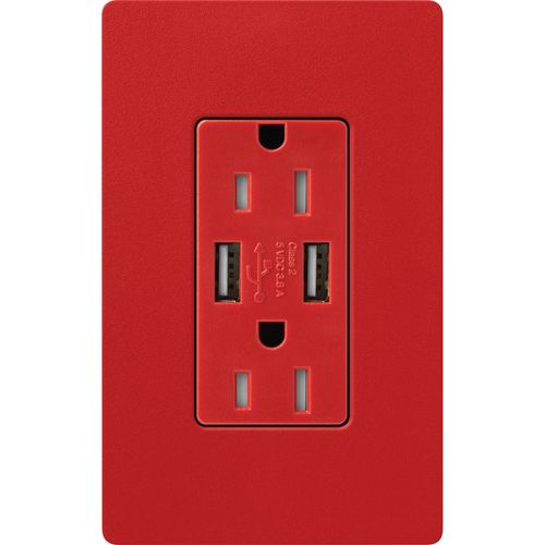 Main product image of Claro 15A USB Duplex Receptacle (Signal Red)
