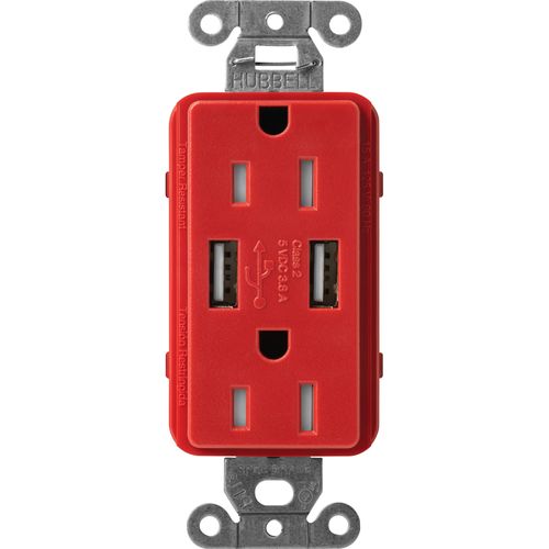 Main product image of Claro 15A USB Duplex Receptacle (Signal Red)