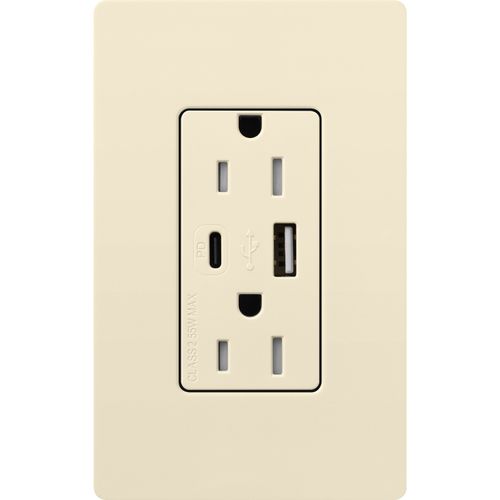 Main product image of Claro 15A USB Type A&C Duplex Receptacle, Gloss Finish (Almond), CAR-15-ACTR-AL