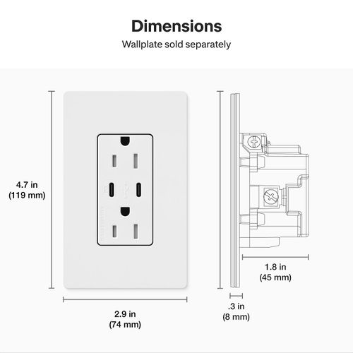 Main product image of Claro 15A USB Type A&C Duplex Receptacle, Gloss Finish (Almond), CAR-15-ACTR-AL