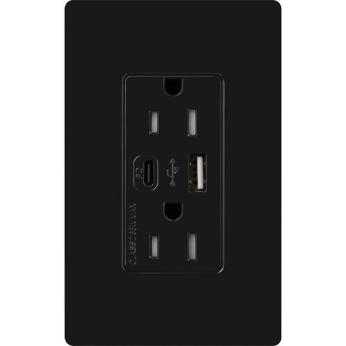Main product image of Claro 15A USB Type A&C Duplex Receptacle, Gloss Finish (Black), CAR-15-ACTR-BL