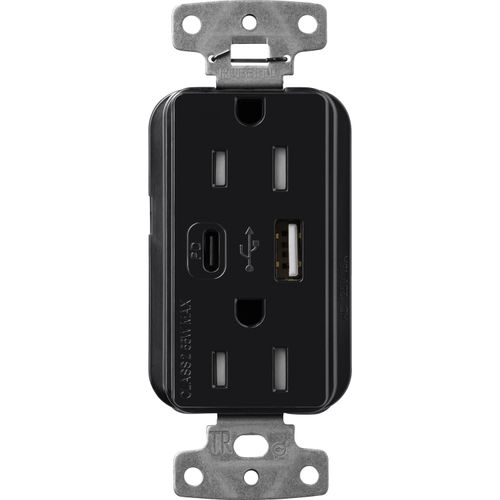 Main product image of Claro 15A USB Type A&C Duplex Receptacle, Gloss Finish (Black), CAR-15-ACTR-BL