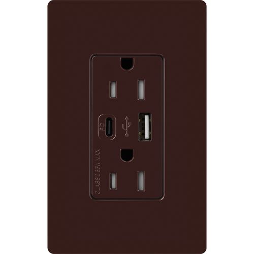 Main product image of Claro 15A USB Type A&C Duplex Receptacle, Gloss Finish (Brown), CAR-15-ACTR-BR