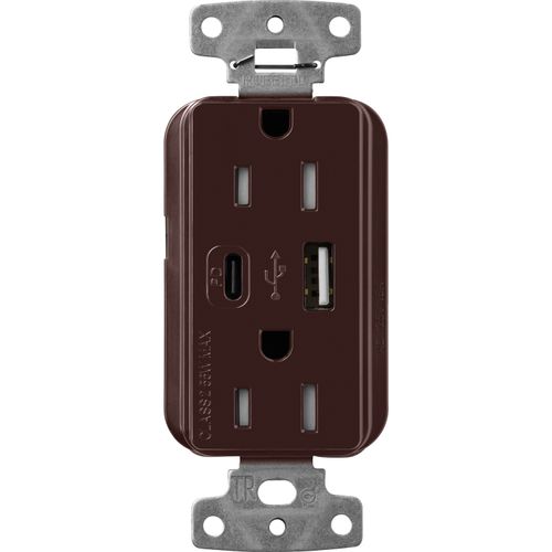 Main product image of Claro 15A USB Type A&C Duplex Receptacle, Gloss Finish (Brown), CAR-15-ACTR-BR