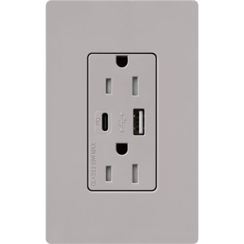 Main product image of Claro 15A USB Type A&C Duplex Receptacle, Gloss Finish (Gray), CAR-15-ACTR-GR