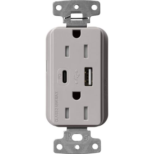 Main product image of Claro 15A USB Type A&C Duplex Receptacle, Gloss Finish (Gray), CAR-15-ACTR-GR
