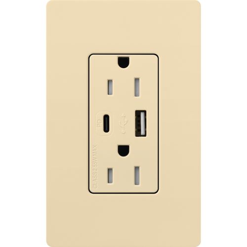Main product image of Claro 15A USB Type A&C Duplex Receptacle, Gloss Finish (Ivory), CAR-15-ACTR-IV