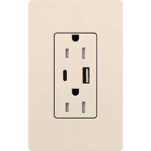 Main product image of Claro 15A USB Type A&C Duplex Receptacle, Gloss Finish (Light Almond), CAR-15-ACTR-LA