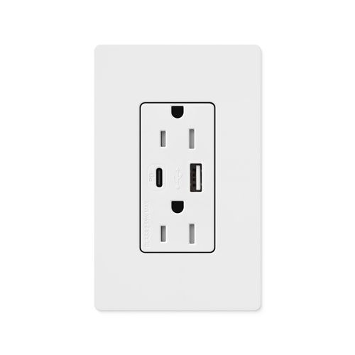 Main product image of Claro 15A USB Type A&C Duplex Receptacle, Gloss Finish(White), CAR-15-ACTR-WH