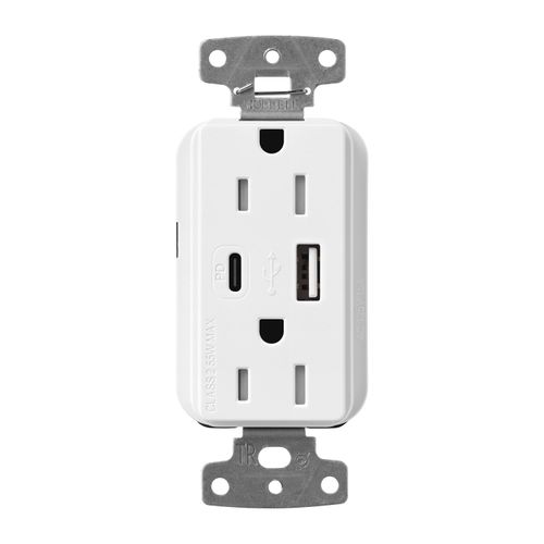 Main product image of Claro 15A USB Type A&C Duplex Receptacle, Gloss Finish(White), CAR-15-ACTR-WH