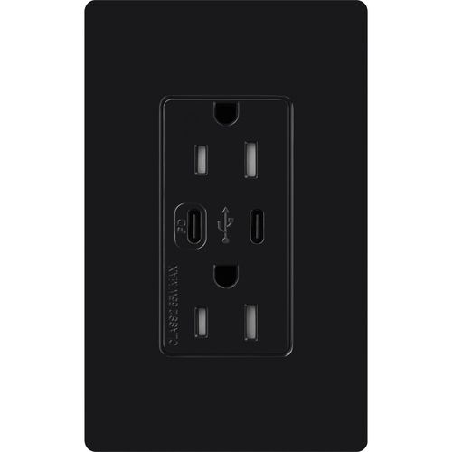 Main product image of Claro 15A USB Type C Duplex Receptacle, Gloss Finish (Black), CAR-15-CCTR-BL