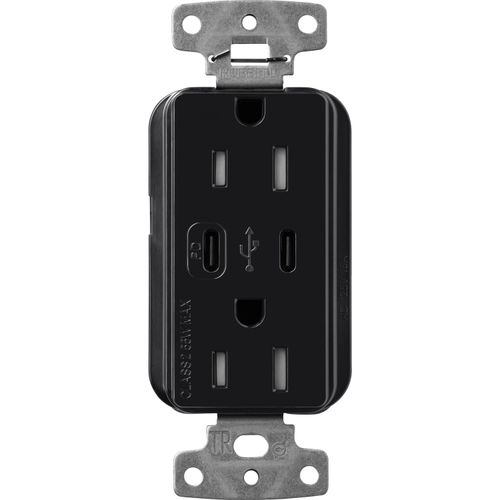 Main product image of Claro 15A USB Type C Duplex Receptacle, Gloss Finish (Black), CAR-15-CCTR-BL