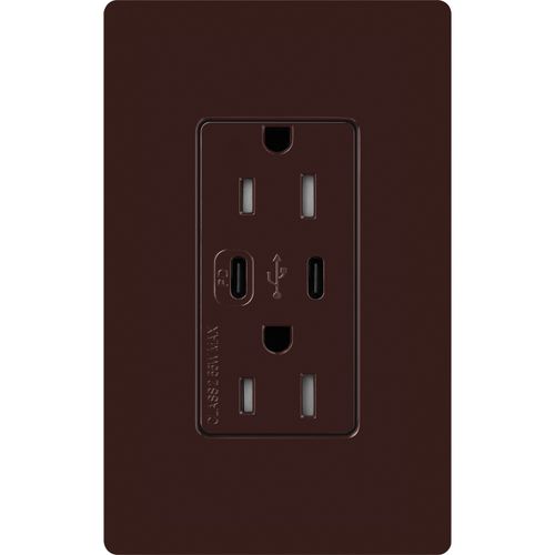 Main product image of Claro 15A USB Type C Duplex Receptacle, Gloss Finish (Brown), CAR-15-CCTR-BR