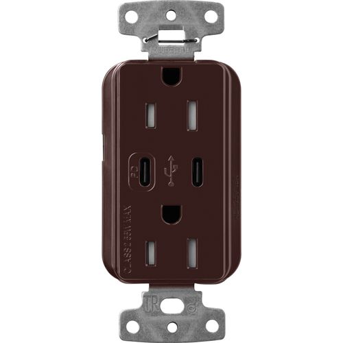 Main product image of Claro 15A USB Type C Duplex Receptacle, Gloss Finish (Brown), CAR-15-CCTR-BR