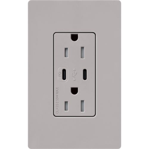 Main product image of Claro 15A USB Type C Duplex Receptacle, Gloss Finish (Gray), CAR-15-CCTR-GR