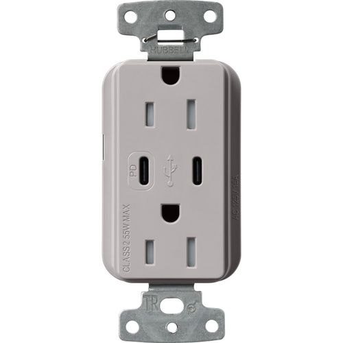 Main product image of Claro 15A USB Type C Duplex Receptacle, Gloss Finish (Gray), CAR-15-CCTR-GR