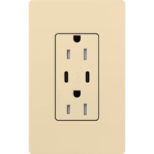 Main product image of Claro 15A USB Type C Duplex Receptacle, Gloss Finish (Ivory), CAR-15-CCTR-IV