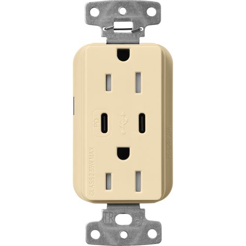 Main product image of Claro 15A USB Type C Duplex Receptacle, Gloss Finish (Ivory), CAR-15-CCTR-IV