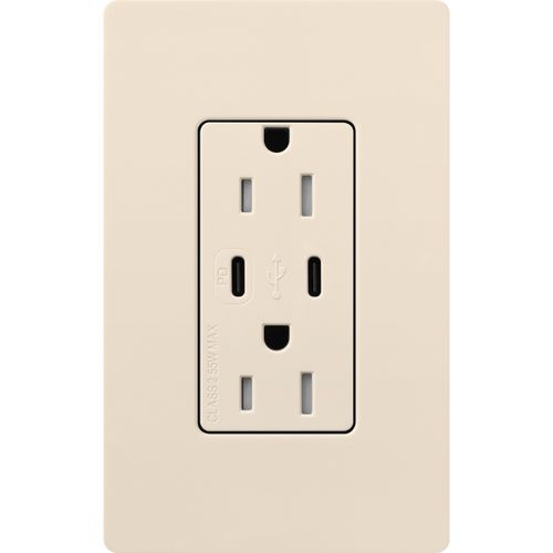 Main product image of Claro 15A USB Type C Duplex Receptacle, Gloss Finish (Light Almond), CAR-15-CCTR-LA