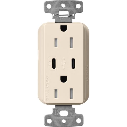 Main product image of Claro 15A USB Type C Duplex Receptacle, Gloss Finish (Light Almond), CAR-15-CCTR-LA