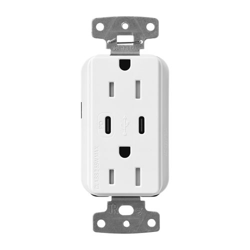Main product image of Claro 15A USB Type C Duplex Receptacle, Gloss Finish (White), CAR-15-CCTR-WH