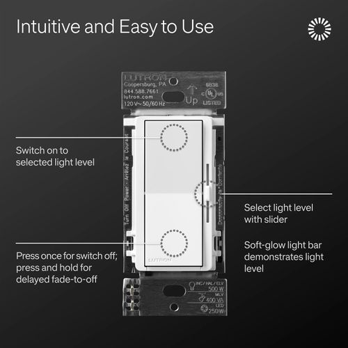 Main product image of Diva Dimmer Switch - LED+ Pro Max, 250W LED/500W ELV/400VA MLV, Neutral Optional, Single Pole/Multi-Location, 120V, DV-PRO-WH, White
