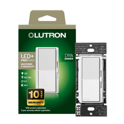 Main product image of Diva Dimmer Switch - LED+ Pro Max, 250W LED/500W ELV/400VA MLV, Neutral Optional, Multi-Location, 120V, DV-PROR-WH, White