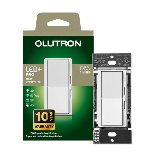 Main product image of Diva Dimmer Switch - LED+ Pro, 150W LED/300W ELV/250VA MLV, Neutral Optional, Multi-Location, 120V, DV-PSR-WH, White