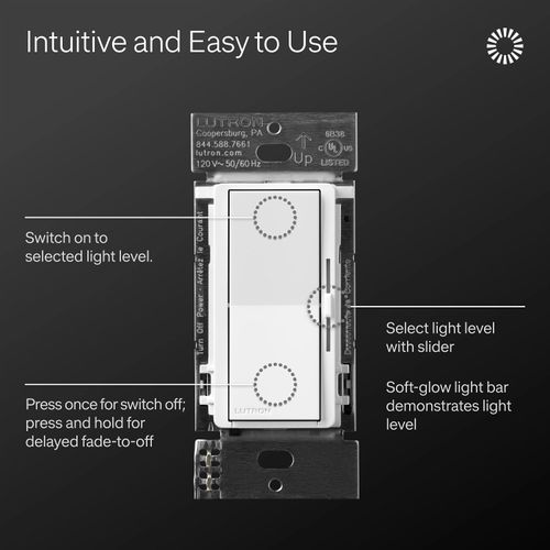 Main product image of Diva Dimmer Switch - LED+ Pro, 150W LED/300W ELV/250VA MLV, Neutral Optional, Multi-Location, 120V, DV-PSR-WH, White