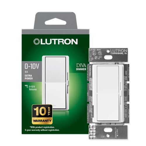 Main product image of Diva Dimmer - Fluorescent or LED Dimming with 0-10V Ballasts and Drivers, Single-pole/3-way, 120-277V/50mA/8A, DVSTV-R-WH, White