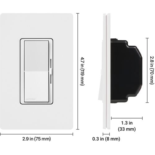 Main product image of Diva Dimmer - Fluorescent or LED Dimming with 0-10V Ballasts and Drivers, Single-pole/3-way, 120-277V/50mA/8A, DVSTV-R-WH, White