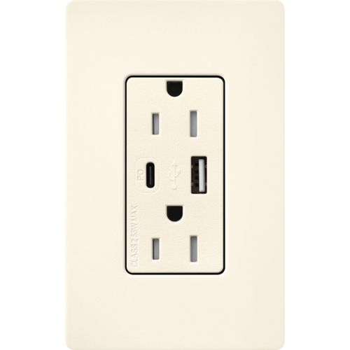 Main product image of Claro 15A USB Type A&C Duplex Receptacle, Satin Finish (Biscuit), SCR-15-ACTR-BI