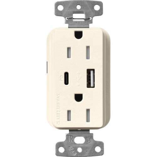 Main product image of Claro 15A USB Type A&C Duplex Receptacle, Satin Finish (Biscuit), SCR-15-ACTR-BI