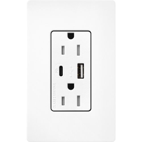 Main product image of Claro 15A USB Type A&C Duplex Receptacle, Satin Finish (Brilliant White), SCR-15-ACTR-BW