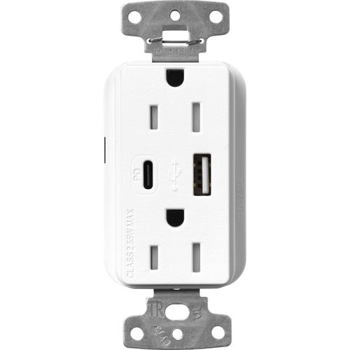 Main product image of Claro 15A USB Type A&C Duplex Receptacle, Satin Finish (Brilliant White), SCR-15-ACTR-BW