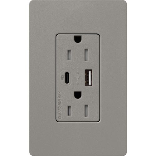 Main product image of Claro 15A USB Type A&C Duplex Receptacle, Satin Finish (Cobblestone), SCR-15-ACTR-CS